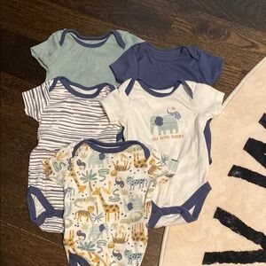 Chick Pea Blue and Green Bodysuit Set with Playful Prints